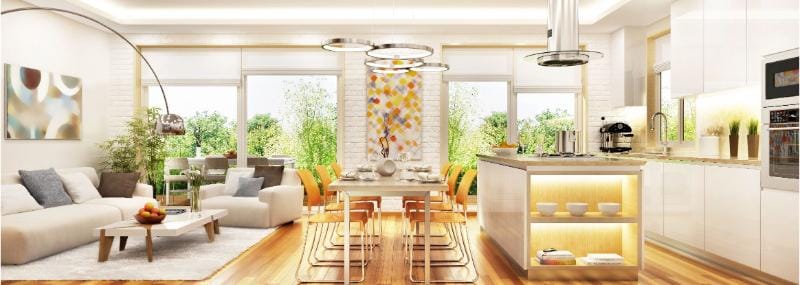 thiết kế nội thất phòng khách liền bếp