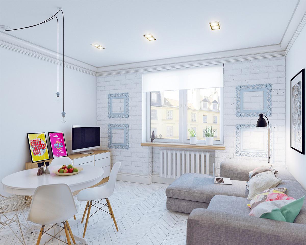 Thiết kế phòng khách căn hộ studio 25m2 sinh động 