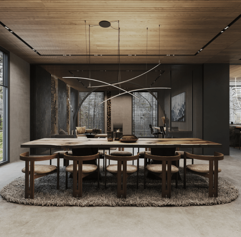 Phong cách Rustic hiện đại sử dụng vật liệu nhẵn bóng