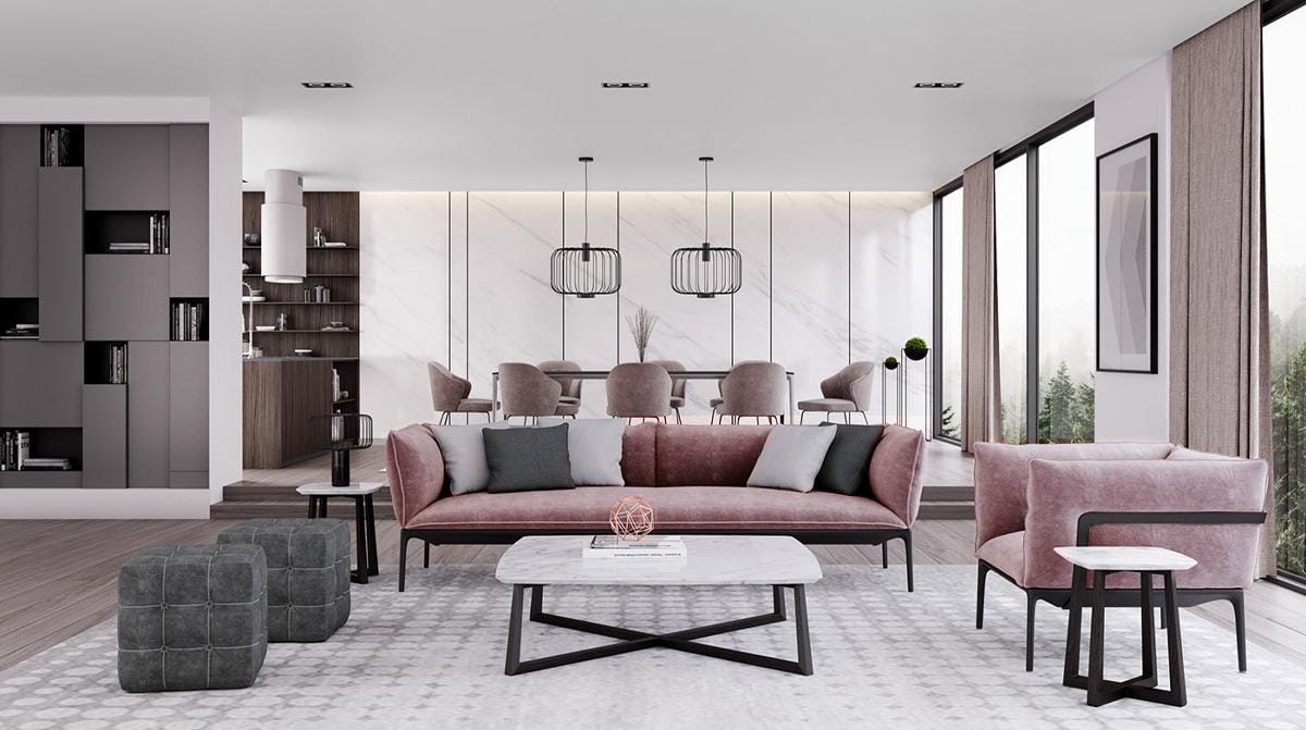 Thiết kế căn hộ 100m2 2 phòng ngủ mang sắc hồng ngọt ngào